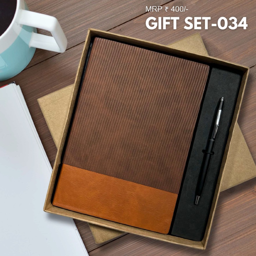 2 in 1 Dual Ten and Brown Colour Dairy with Black Metal Pen
