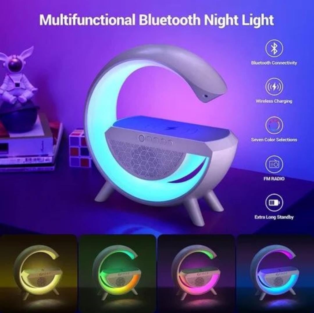 Google Speaker Wireless Charger Speaker 15 Watt Fast Charging Speaker Atmosphere Lamp with Bluetooth Speaker FM Radio 6 RGB Music sync Lighting Mode